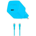 ttec SmartCharger GAN 20W PD Travel Fast Charger + USB-C - USB-C 3A Cable 120cm Neon Blue - (2SCG20CNM)