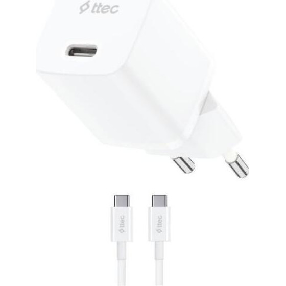 ttec SmartCharger GAN 20W PD Travel Fast Charger + USB-C - USB-C 60W Cable White - (2SCG20CB)