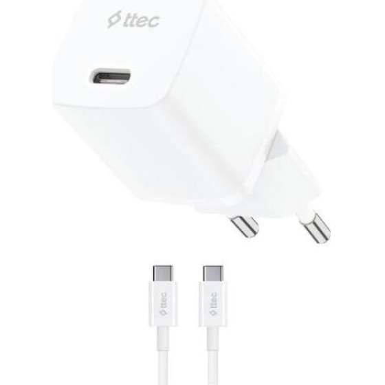 ttec SmartCharger GAN 30W PD Travel Fast Charger + USB-C - USB-C 60W Cable White - (2SCG30CB)