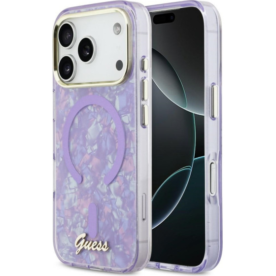 Guess Iml Shell Script Metal Magsafe Case For Iphone 17 Pro Max - Purple - (GUE005288-0)
