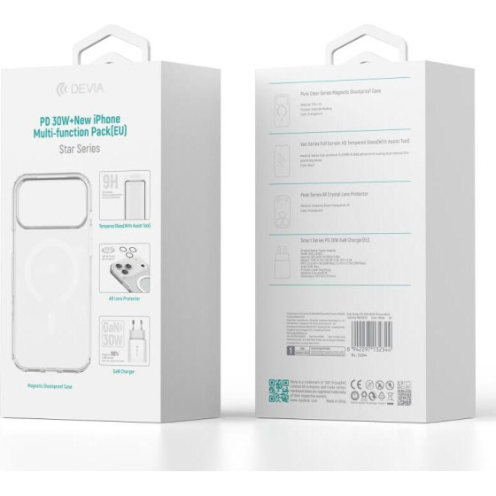 Devia ��������� �������� ������� �������� �� ����� Usb C Pd 30W & ���� Shockproof & Tempered Glass & Camera Cover Apple Iphone 17 Pro Star Pack ����� - (132337)