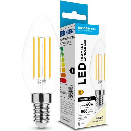 Modee Led ����� Filament ���� C35 7W E14 4000K 806lm Dimmable Erp - (ML-CF4000K7WE14D)