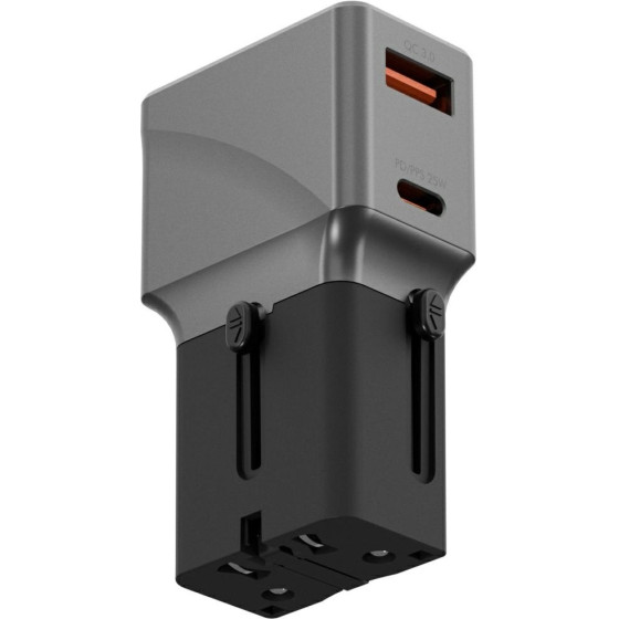 ENERGEA Adapter Travelworld 1A1C 25W Black Gunmetal - (TWA25-GUN)