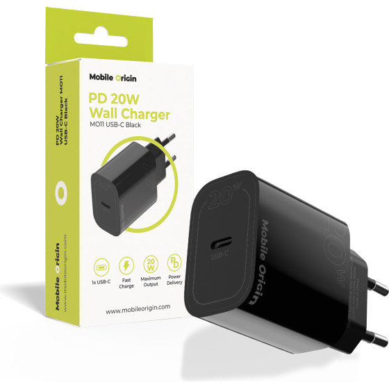 Mobile Origin PD20W Wall Charger MO11, black, 1 USB-C - (FRL-PD20W-MO11-BLK)