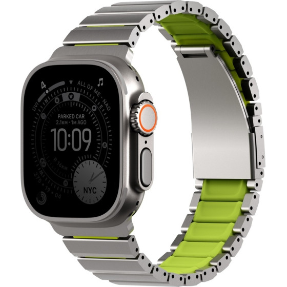 UNIQ Strova Flex Strap For Apple Watch 44/45/46/49mm Silver Lime - (UNIQ-49MM-STRVFTSILLGRN)