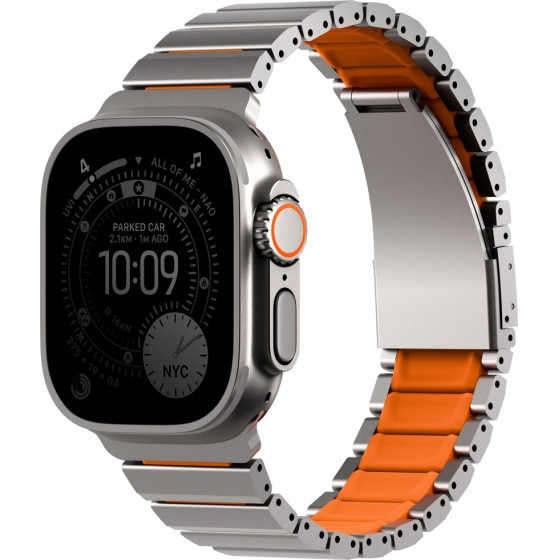 UNIQ Strova Flex Strap For Apple Watch 44/45/46/49mm Silver Orange - (UNIQ-49MM-STRVFTSILVORG)