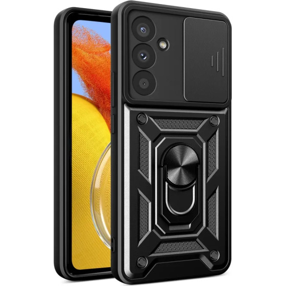 Hurtel Hybrid Armor Camshield Case For Samsung Galaxy A37 - Black - (Hybrid Armor Camshield Black Sam A37)