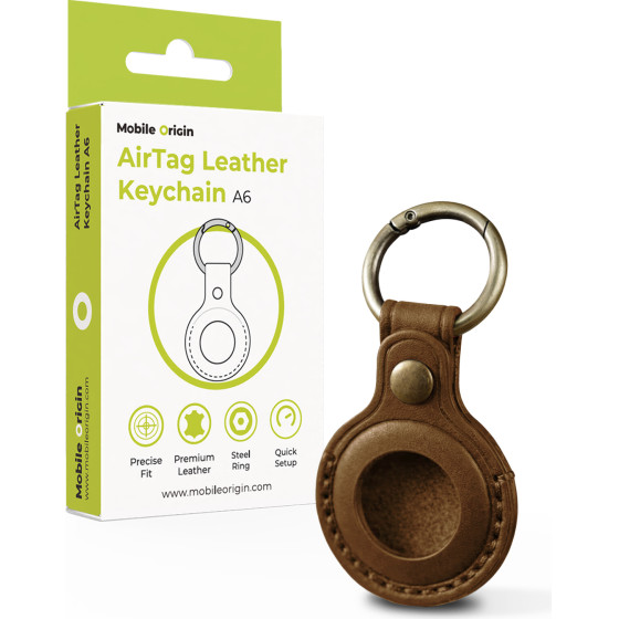 Mobile Origin Airtag Leather Keychain A6, Midnight Brown - (MO-ALK-MBRW)