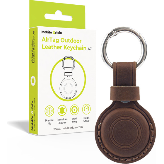 Mobile Origin Airtag Outdoor Leather Keychain A7, Midnight Brown - (MO-AOLK-MBRW)