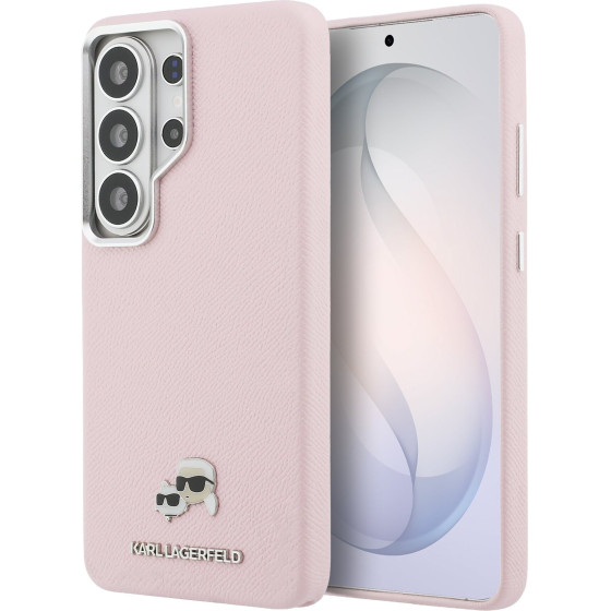 Karl Lagerfeld Grained Pu Leather K&Ch Heads Magnetic Case For Samsung Galaxy S26 Ultra Pink - (KLHMS26L6PFKCLP)