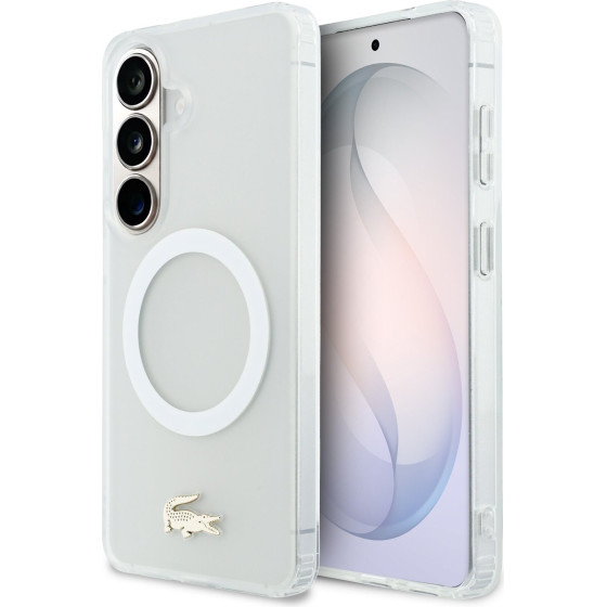 LACOSTE PC/Tpu Frosted Finish Gold Logo Magnetic Case For Samsung Galaxy S26 White - (LCHMS26SUFWAH)