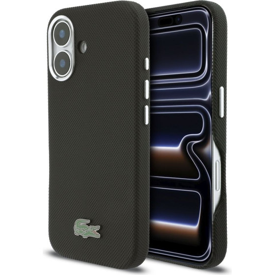 LACOSTE Pvc Iconic Petit Pique Metal Logo Magsafe Case For Iphone 16 Black - (LCFCMP16SPLAK)