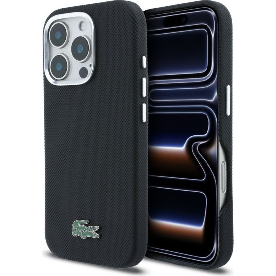 LACOSTE Pvc Iconic Petit Pique Metal Logo Magsafe Case For Iphone 16 Pro Max Black - (LCFCMP16XPLAK)