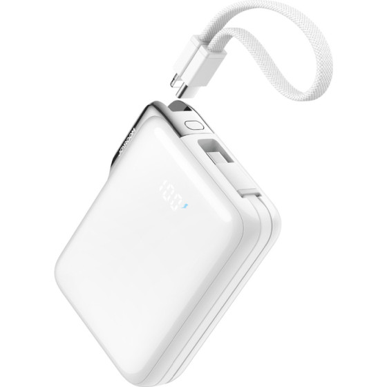 Joyroom JR-PBF27 Pro 10000mAh 30W Power Bank With Built-In USB-C Cable And Additional Bidirectional USB-C To Lightning Cable - White - (JR-PBF27 Pro white)
