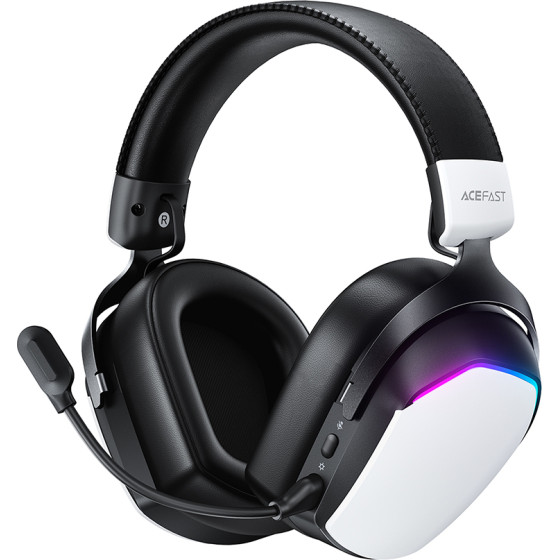 Acefast - Gaming Headphones (H11) - Wireless, BT5.4, 2.4G, AUX, 50mm, Low Latency, RGB, Dual-mic, 1000mAh, USB-C - White