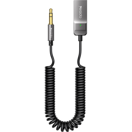 Yesido - Audio Cable - Bluetooth Car Player, Usb To Jack 3.5mm, Coil Design, Nylon Braided, 1.4m - Black - (YAU82)