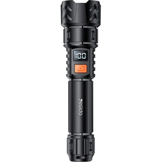 Yesido - Flashlight (TC10) - Telescopic Zoom, White Laser LED, 5x Modes, Rechargeable, Digital Display, 4W, 800mAh - Black