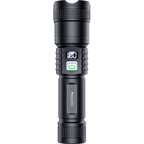 Yesido - Flashlight (TC11) - Telescopic Zoom, White Laser LED, 3x Modes, Rechargeable, Digital Display, 3W, 1200mAh - Black