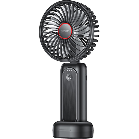 Yesido - Mini Handheld Fan (YF10) - Power Bank, Foldable, 3 Speed Levels, Phone Holder, 4000mAh, Type-C - Black