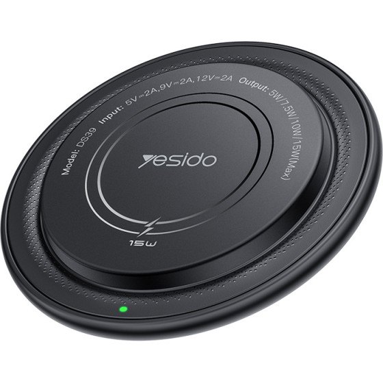 Yesido - Wireless Charging - Type-C, Led Indicator, 15W - Black - (DS39)