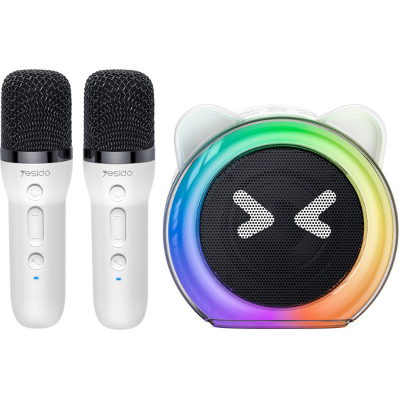 Yesido - Wireless Karaoke Speaker (YSW36) - With 2x Microphones 300mAh, Bluetooth 5.3, Tf Card, USB, AUX, 1200mAh, 5W - White