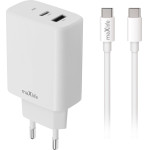 Maxlife MXTC-10-20AC Pd Qc Charger 1x USB-C 1x Usb 20W White + USB-C - USB-C Cable 20W