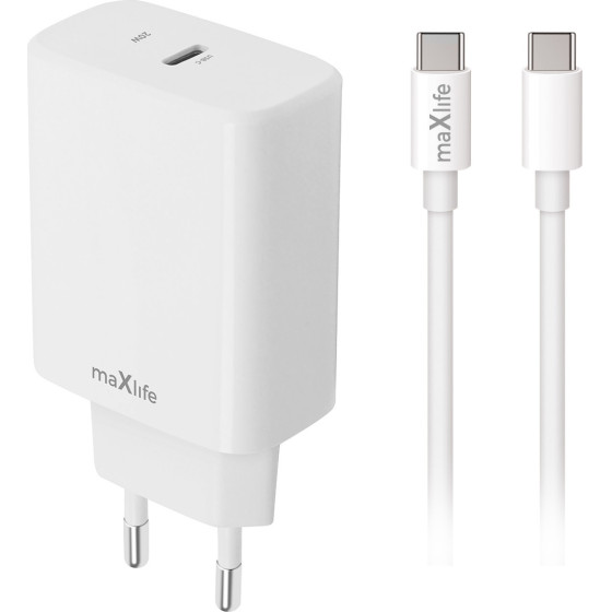 Maxlife MXTC-10-20C Pd Qc Charger 1x USB-C 20W White + USB-C - USB-C Cable 20W