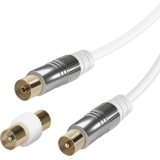 Vivanco Antenna Cable 2m Coax PLUG-Coax Socket Ferrite 110 Db With Adapter White - (VVAN20FERMFG)