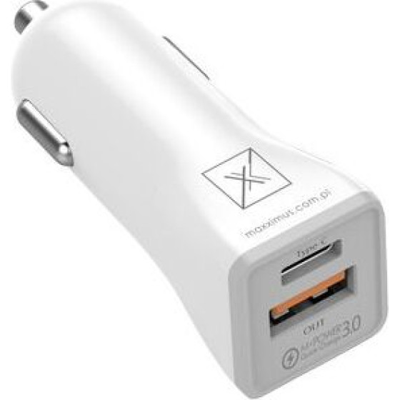 Maxximus Car Charger Mx Kappa 18W PD+QC, USB-A+C WHITE