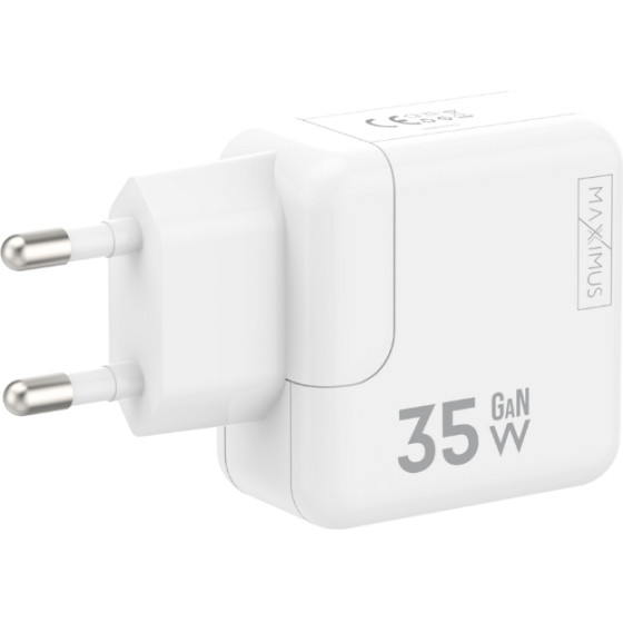 Maxximus Wall Charger Mx Burst Gan Pd 35W, 2xUSB-C + C/C Pd Cable 65W WHITE