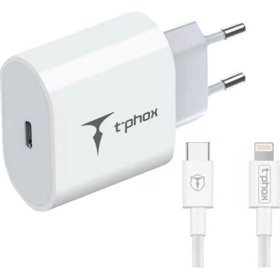 T-Phox Wall Charger Ispeed 20W USB-C/Lightning Cable WHITE