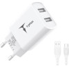 T-Phox Wall Charger Pocket Series 2xUsb TCC-224 12W + USB-C Cable WHITE