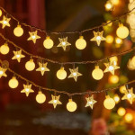 Telcon Led Garland 10M (80 Led LAMPS) Usb Stars + Balls Warm WHITE