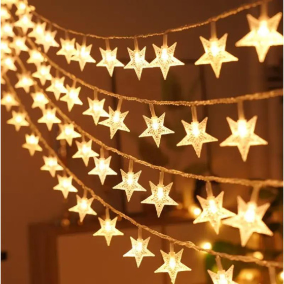 Telcon Led Garland 10M (80 Led LAMPS) Usb Stars Warm WHITE