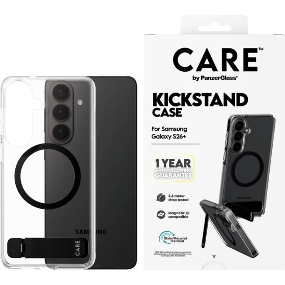 PanzerGlass Case Care By Black Kickstand & Qi For Samsung Galaxy S26 Plus Transparent - (CR14669)