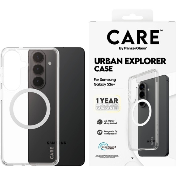 PanzerGlass Case Care Urban Explorer Transparent w. Black Qi For Samsung Galaxy S26 Plus Transparent - (CR70254)