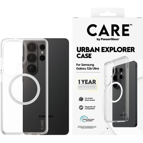 PanzerGlass Etui Care By Urban Explorer Transparent w. White Qi Do Samsung Galaxy S26 Ultra Przezroczysty - (CR33544)