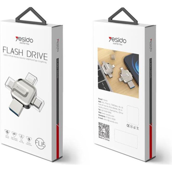 Yesido Flash Disk L15 4IN1 Otg Adapter Usb 3.0 64GB SILVER