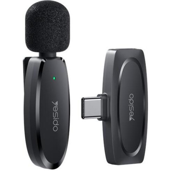 Yesido Microphone Mems With Clip KR11 TYPE-C, Wireless 2,4GHz, BLACK