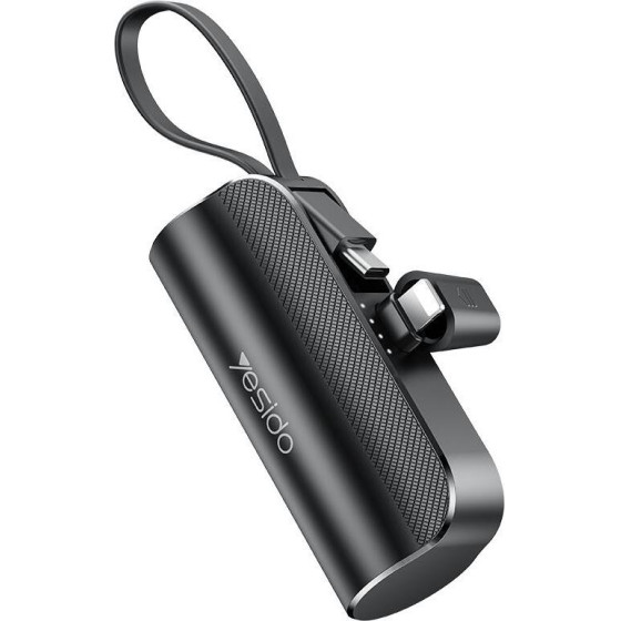 Yesido Powerbank YP68 5000 Mah 12W + USB-C CABLE, Lightning Connector BLACK