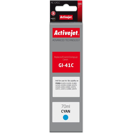 Activejet Ink Bottle For Canon printers, Replacement For Canon GI-41C 4543C001; Supreme; 70 ml; Cyan - (AC-G41C)