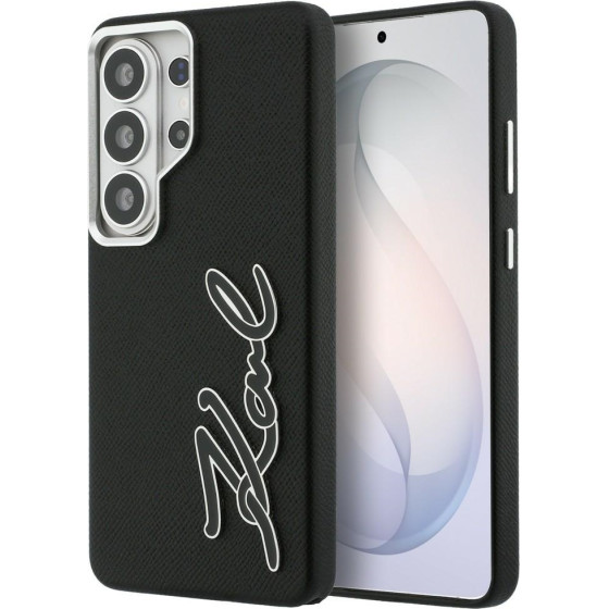 Karl Lagerfeld Case Grained Signature Metal Resin Logo For Samsung Galaxy S26 Ultra Black - (KLHCS26LPGFKSRSK)