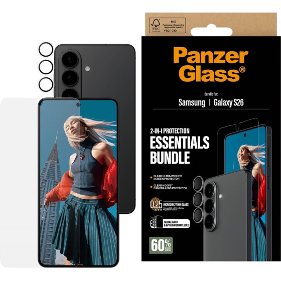 PanzerGlass ** Hoops 2in1 Ultra-Wide Fit Glass + Lens Protection Set For Samsung Galaxy S26** - (PG38788)