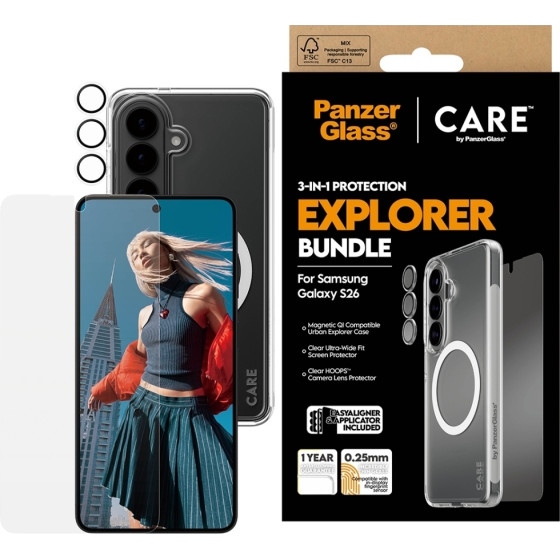 PanzerGlass Care By 3-in-1 Protection Set Case + Glass + Lens For Samsung Galaxy S26 - (CR12957)