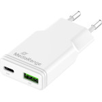 MediaRange 30W Gan Fast Charging Adapter (EU-Plug), 1x USB-C And 1x USB-A, USB-C(R) Power Delivery And Quick Charge enabled, White - (MRMA125)