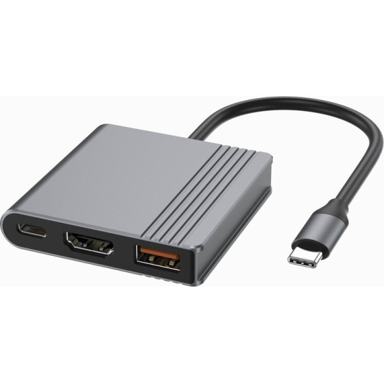 Gembird Usb Type-C 3-in-1 multi-Port Adapter (Usb Port + Hdmi + USB-C video), Space Grey - (A-CM-COMBO3-05)