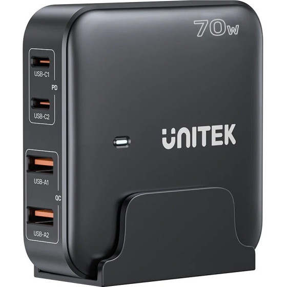 UNITEK Gan Network Charger - | 70W 2x USB-C 2x USB-A - (P1228ABK01-EU)