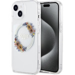 Guess PC/Tpu Flowers Ring Glossy Logo Magsafe Case For Iphone 15 Plus Transparent - (GUHMP15MHFWFCT)