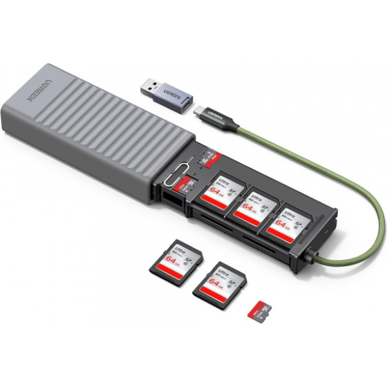 UGREEN USB / USB-C Card Reader with Storage Box CM856 (55899), 2 x SD - microSD, Grey