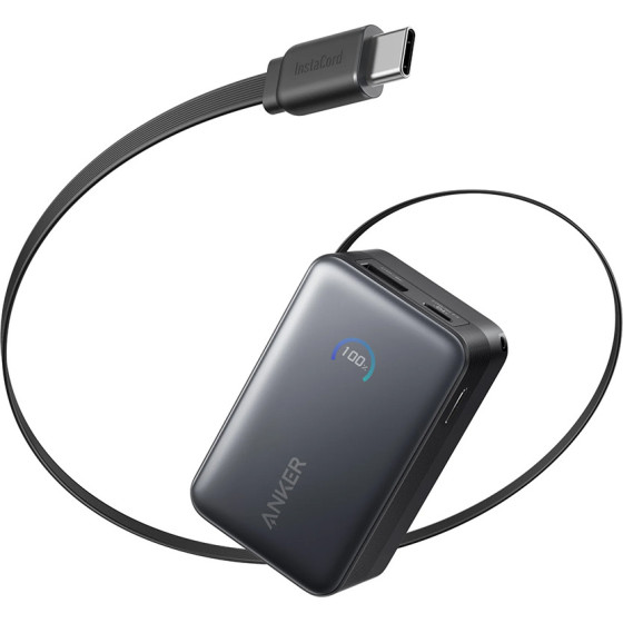 Anker - Power Bank Nano - Built-In Type-C Retractable Cable, 10000mAh, 45W, Samsung Fast Charging 2.0, Led - Black - (A1638H11)